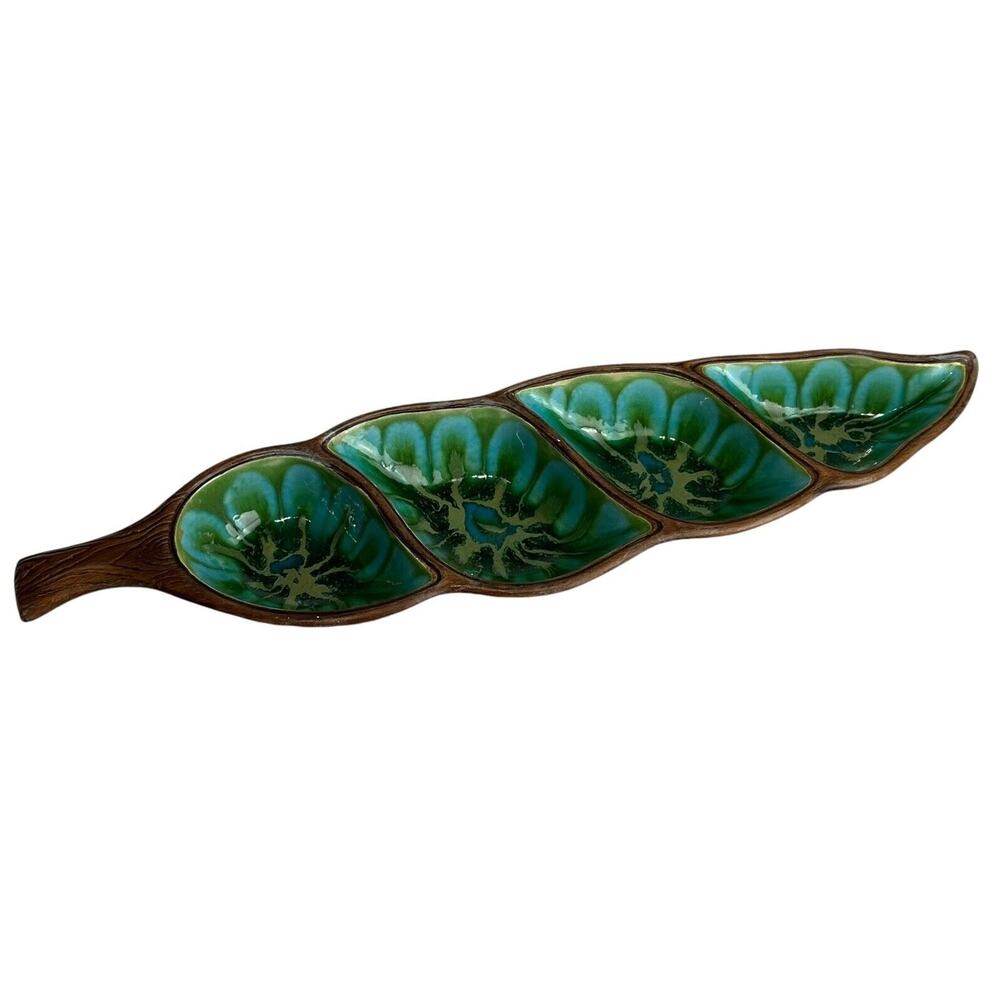 Vintage Treasure Craft Green Glazed Pea Pod Split Serving Dish USA